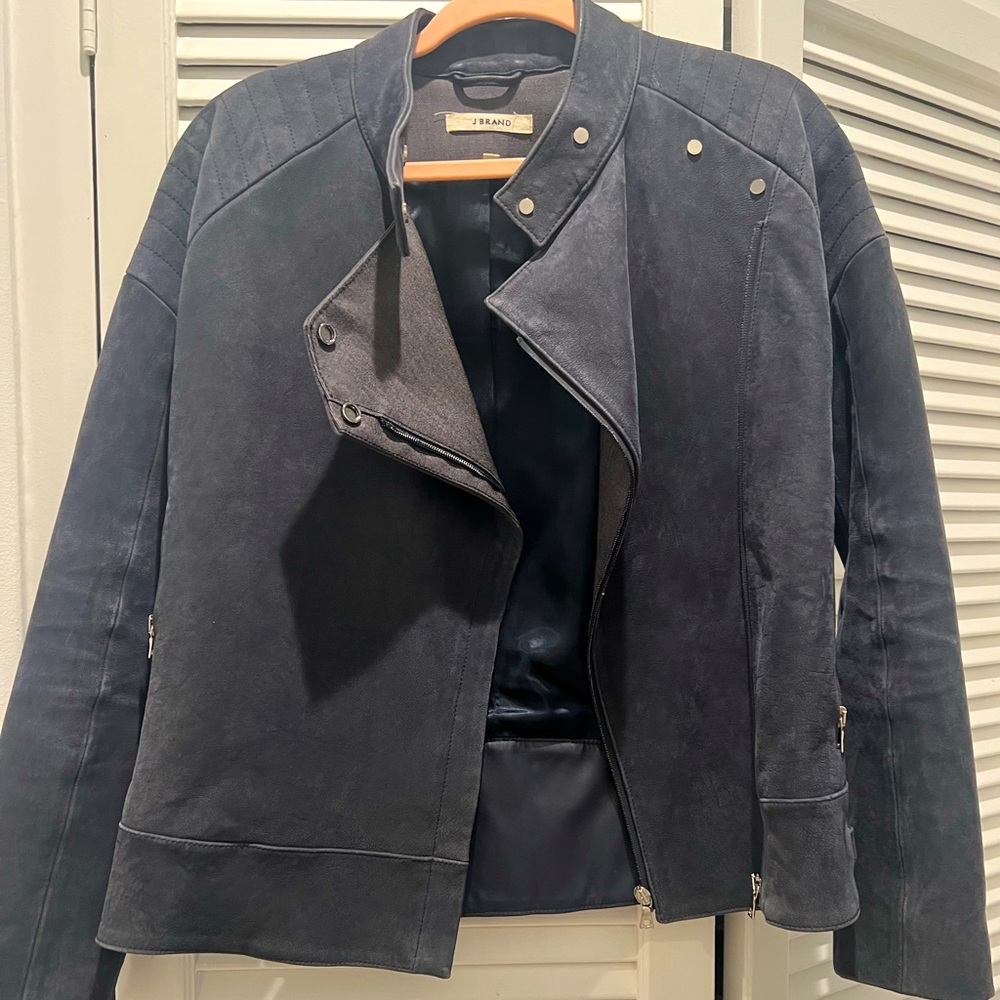 J Brand Suede Real Leather Navy Moto Jacket
